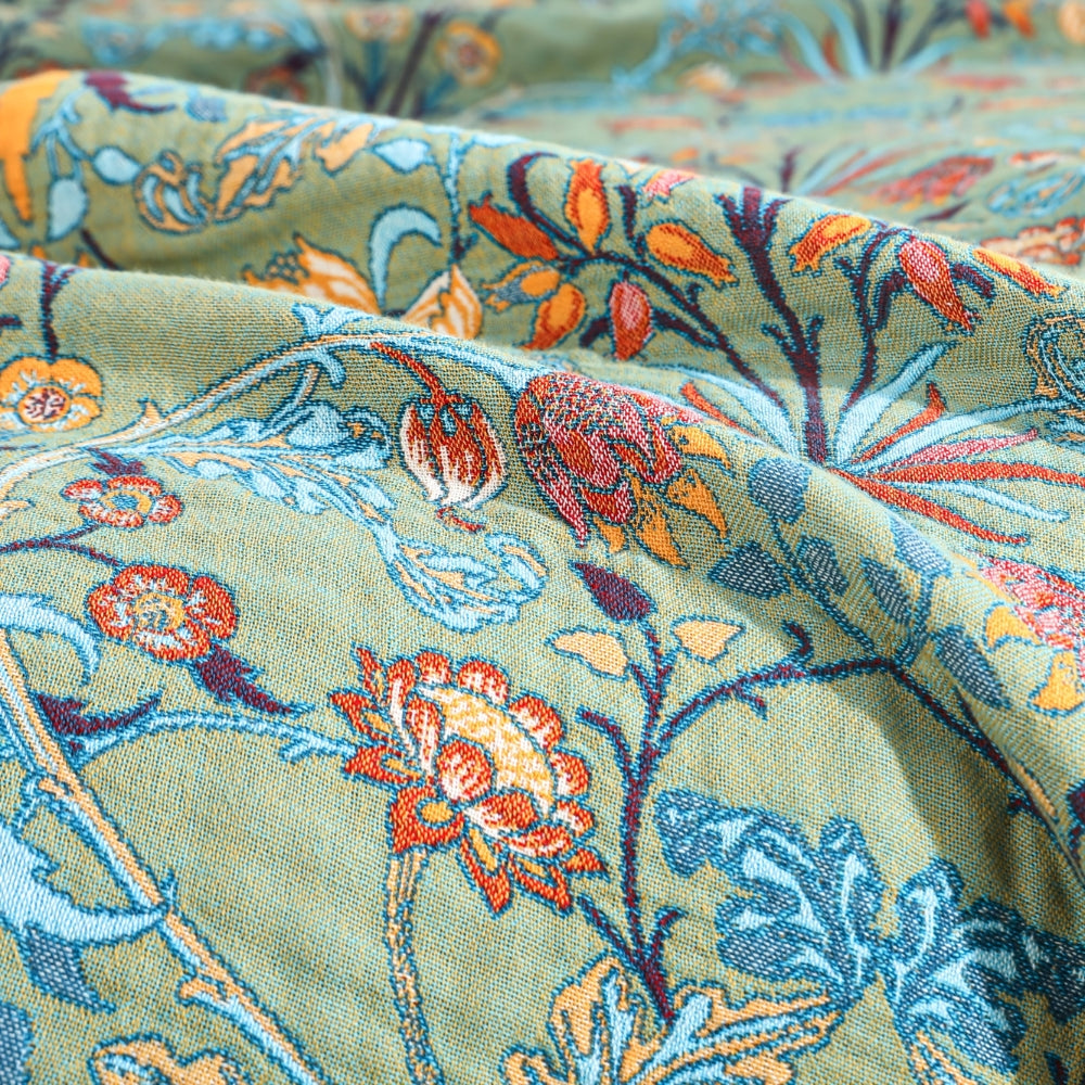 Cotton Bedspread Throw Heavyweight Jacquard Floral Fringed