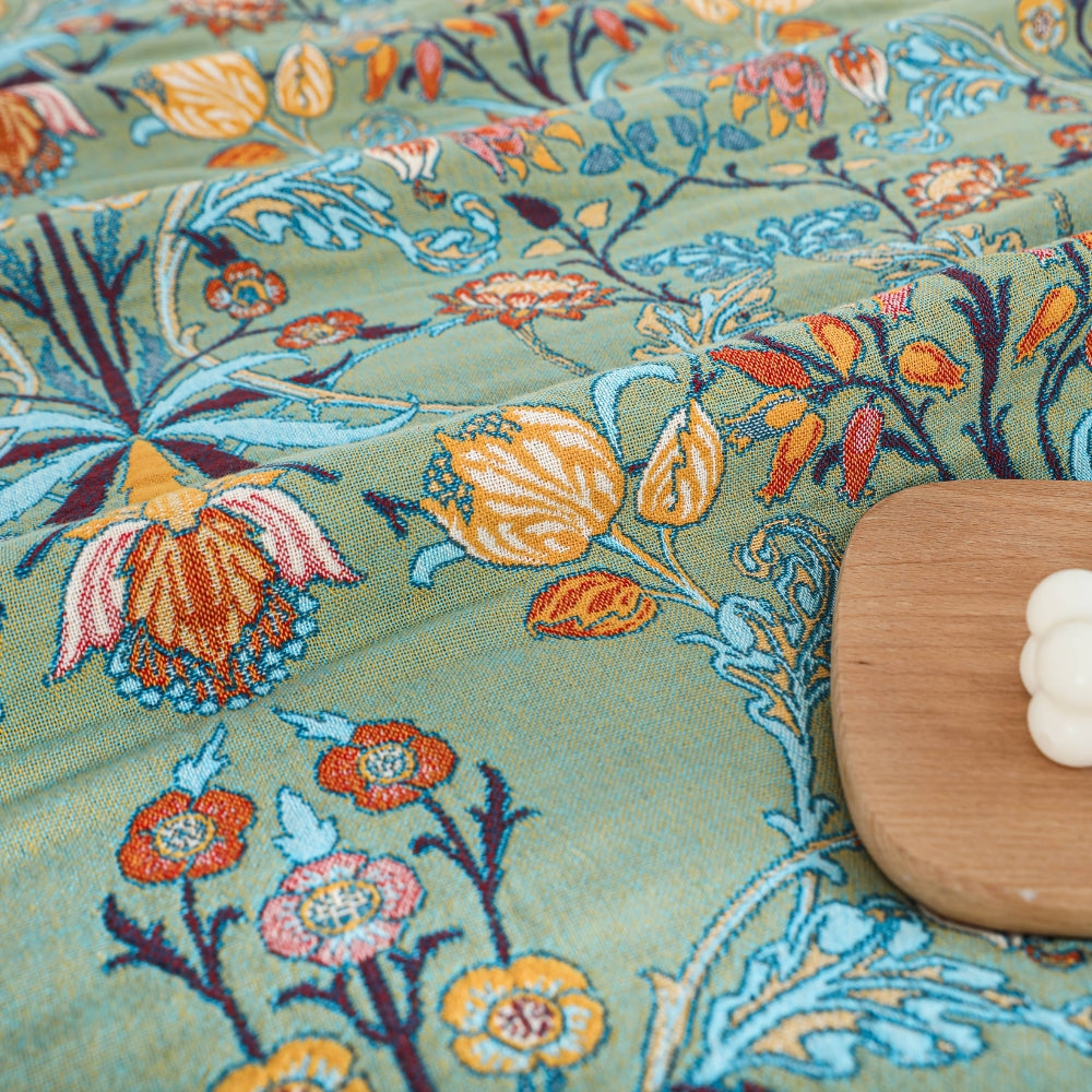 Cotton Bedspread Throw Heavyweight Jacquard Floral Fringed