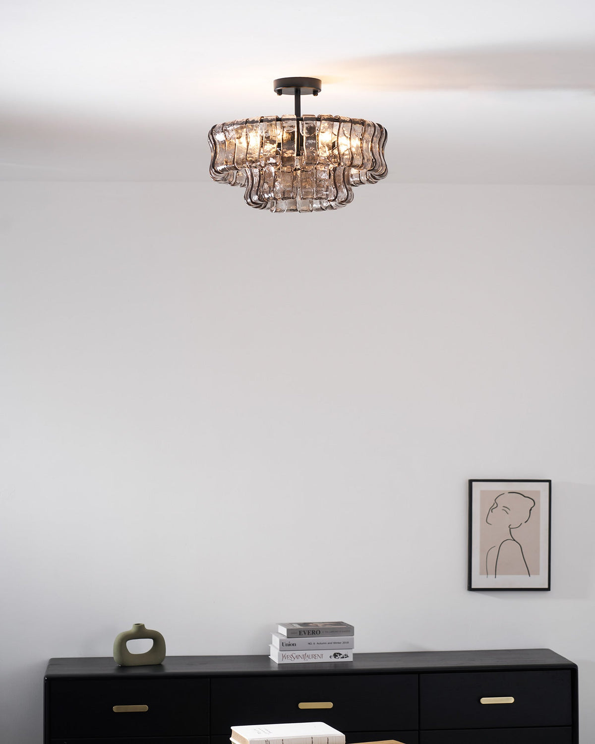 Sculptural Ice Glass Ceiling Light Hand Crafted Faceted Shades Foyer