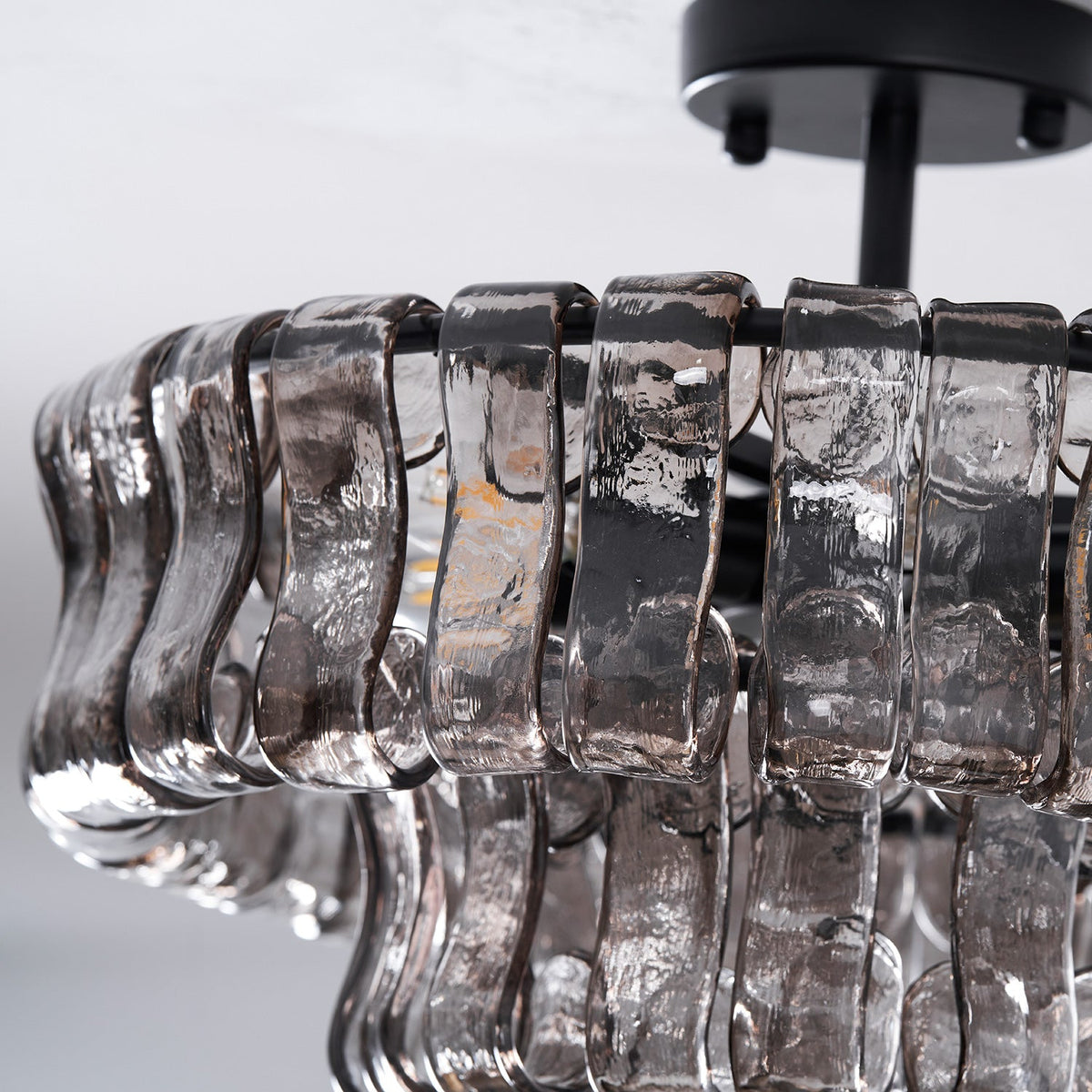 Sculptural Ice Glass Ceiling Light Hand Crafted Faceted Shades Foyer