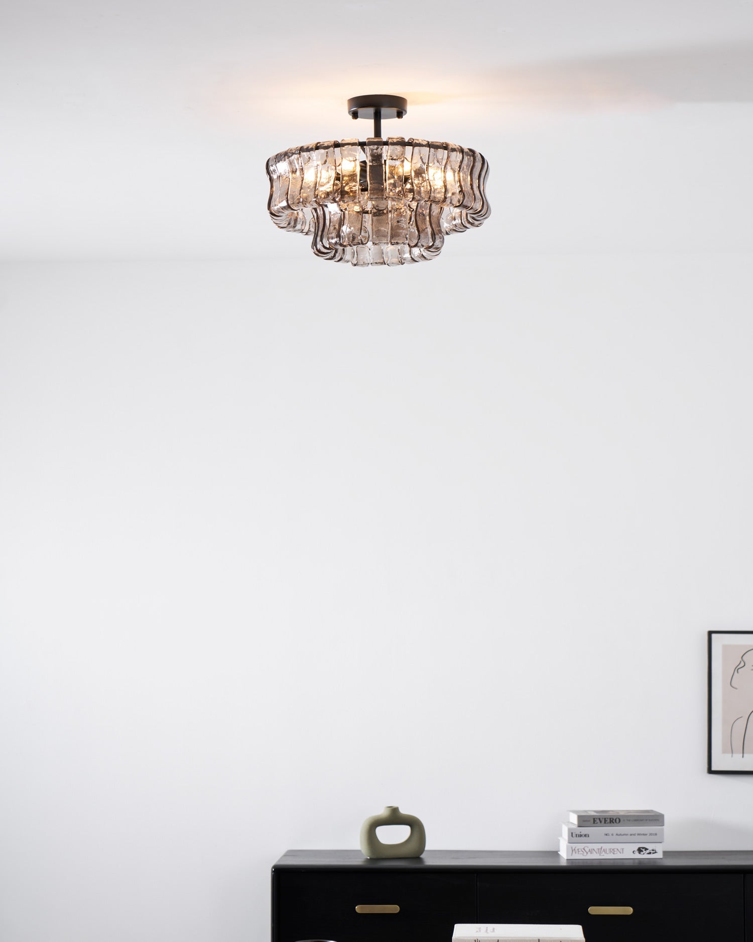 Sculptural Ice Glass Ceiling Light Hand Crafted Faceted Shades Foyer