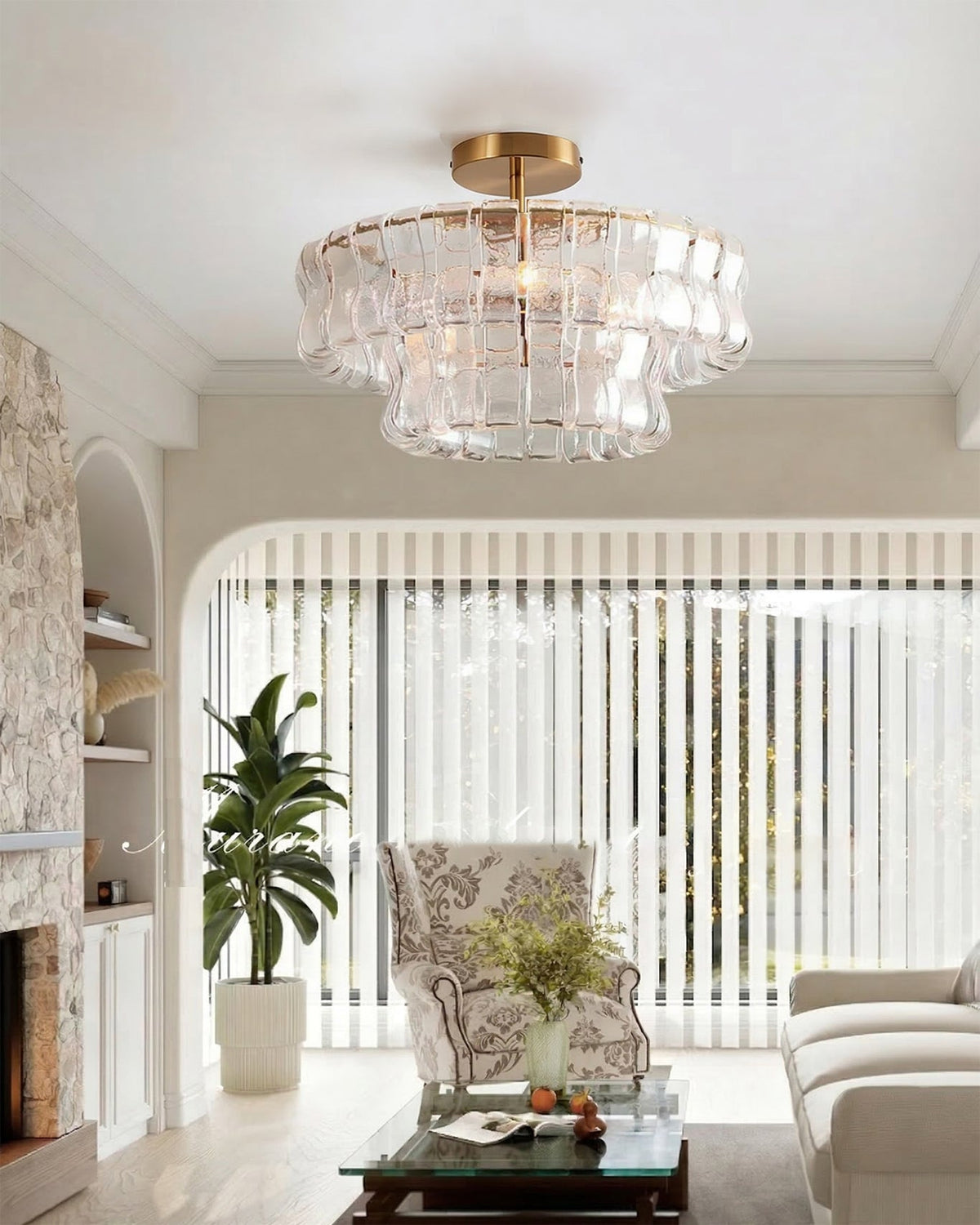 Sculptural Ice Glass Ceiling Light Hand Crafted Faceted Shades Foyer