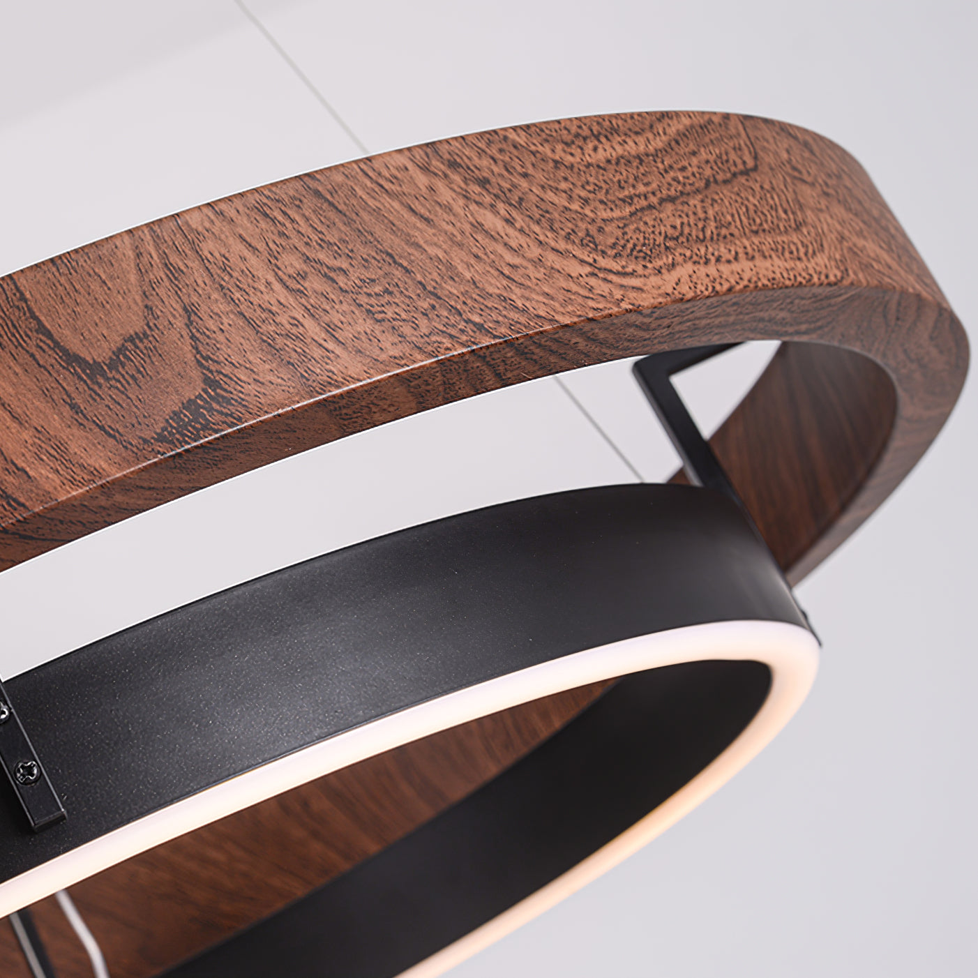 Double Ring LED Chandelier Walnut Finish Integrated Light Dining Room