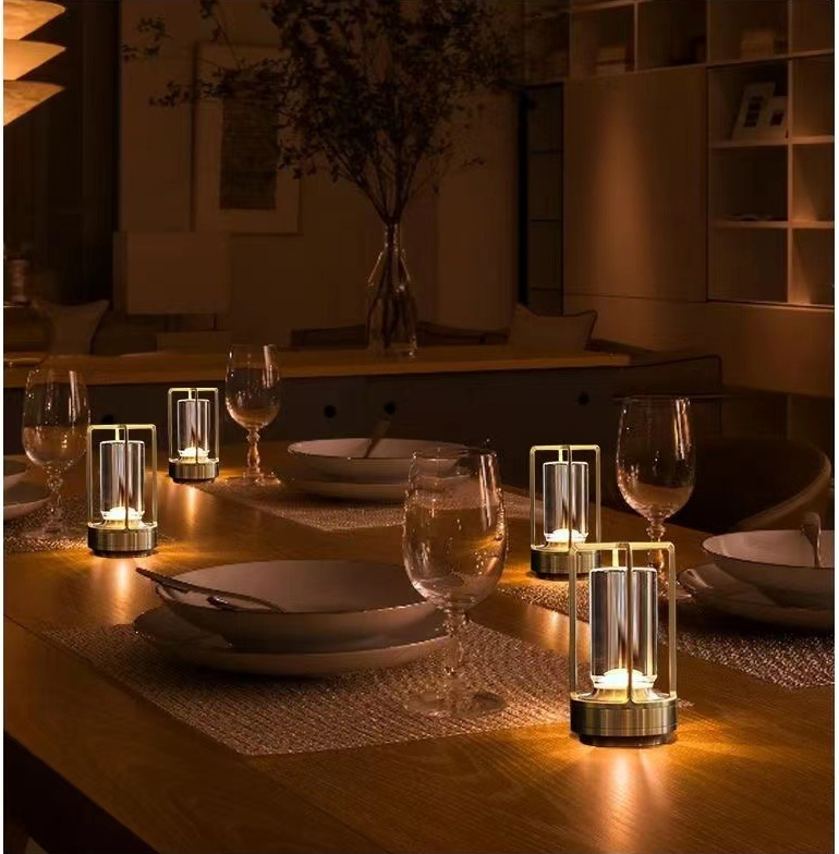Cordless Table Lamp Lantern Style Metal Cage Dimmable for Patio and Dining