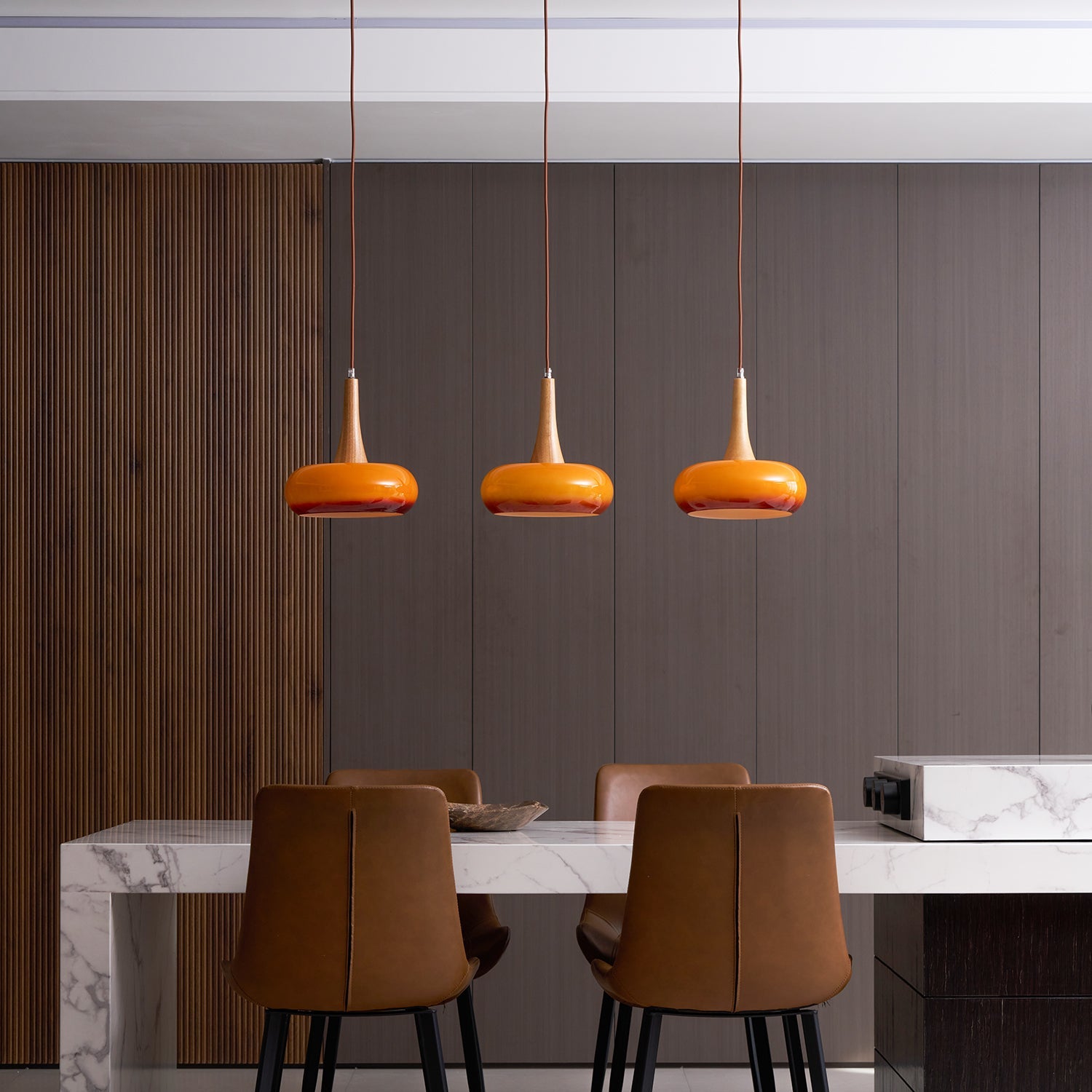 Glass Pendant Light with Wood Accent Bulbs Included for Kitchen Island