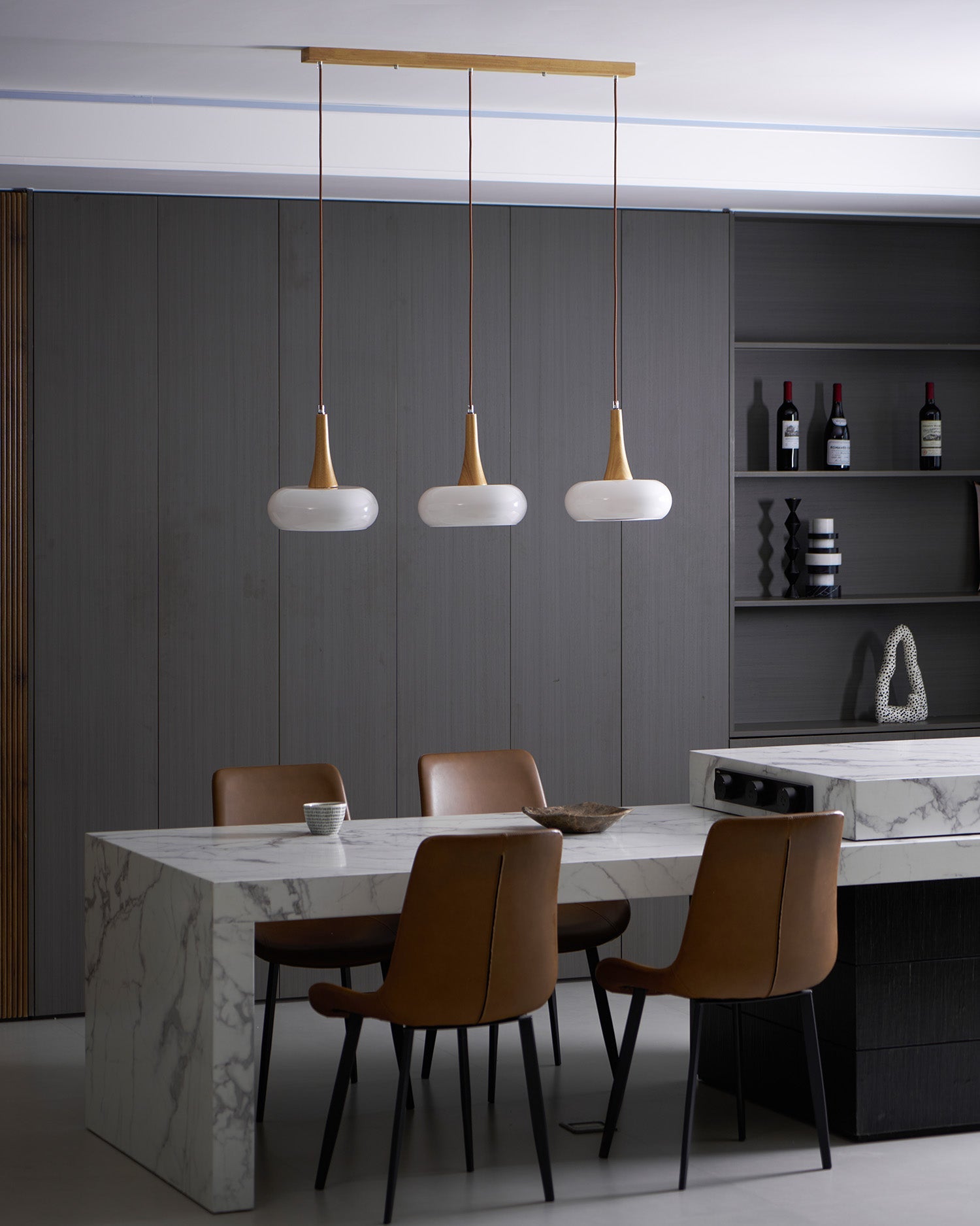 Glass Pendant Light with Wood Accent Bulbs Included for Kitchen Island