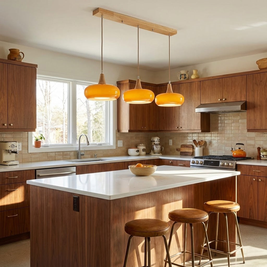 Glass Pendant Light with Wood Accent Bulbs Included for Kitchen Island