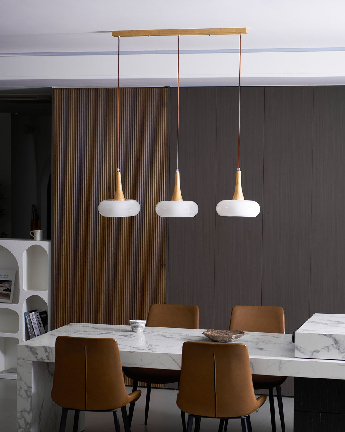 Glass Pendant Light with Wood Accent Bulbs Included for Kitchen Island
