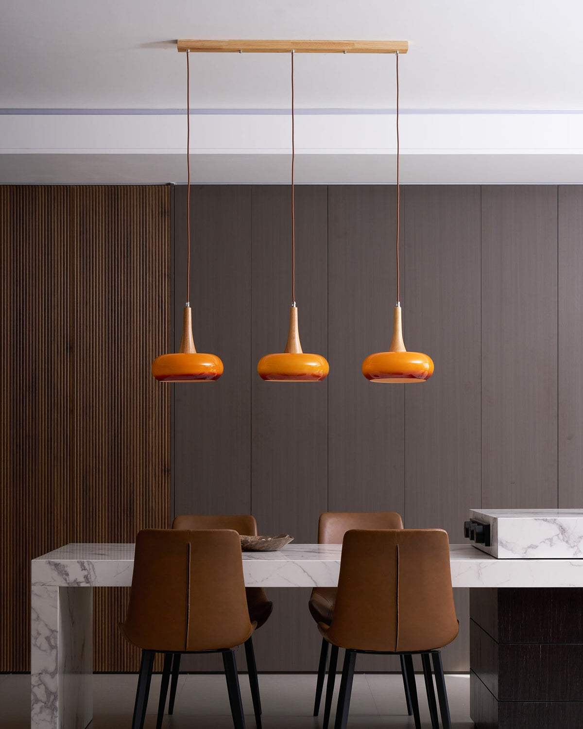 Glass Pendant Light with Wood Accent Bulbs Included for Kitchen Island