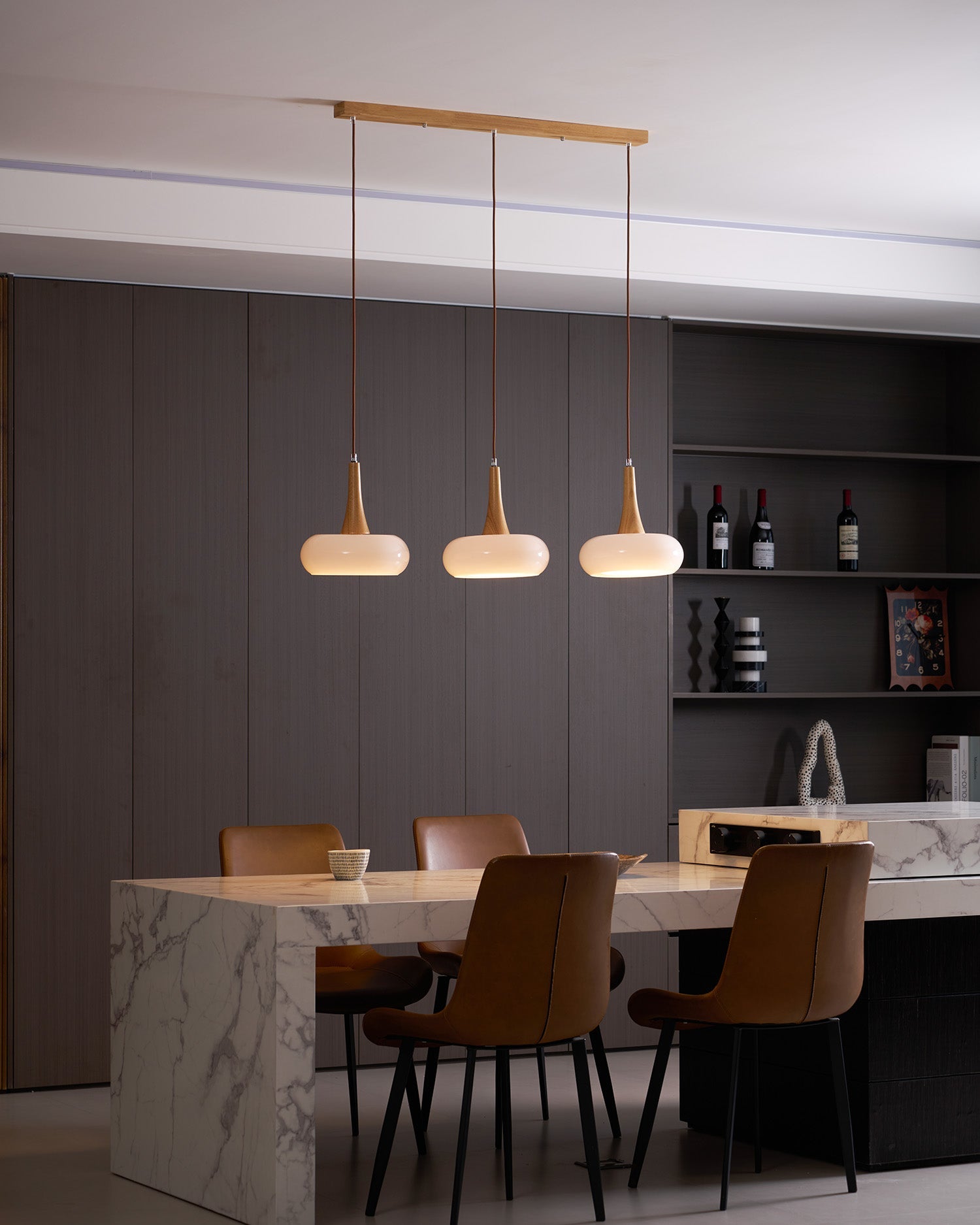 Glass Pendant Light with Wood Accent Bulbs Included for Kitchen Island