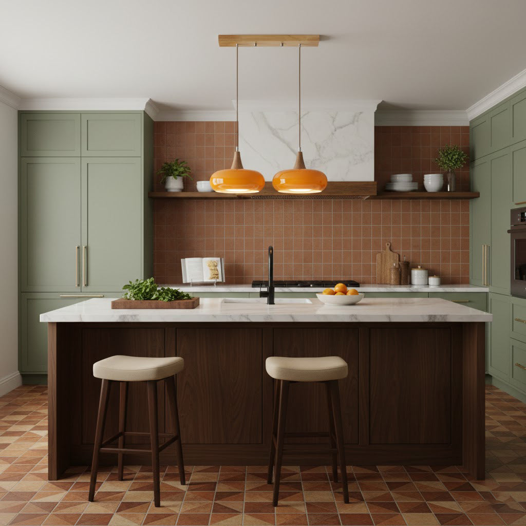 Glass Pendant Light with Wood Accent Bulbs Included for Kitchen Island