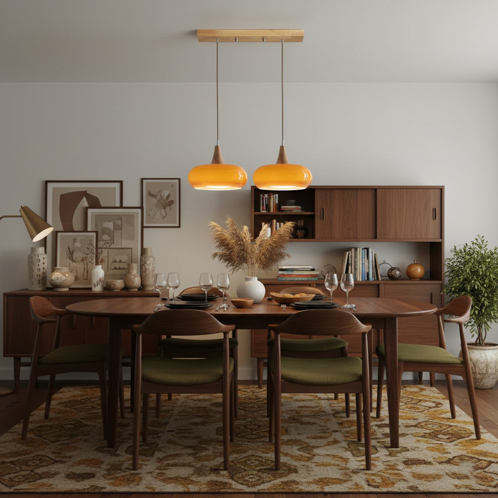 Glass Pendant Light with Wood Accent Bulbs Included for Kitchen Island