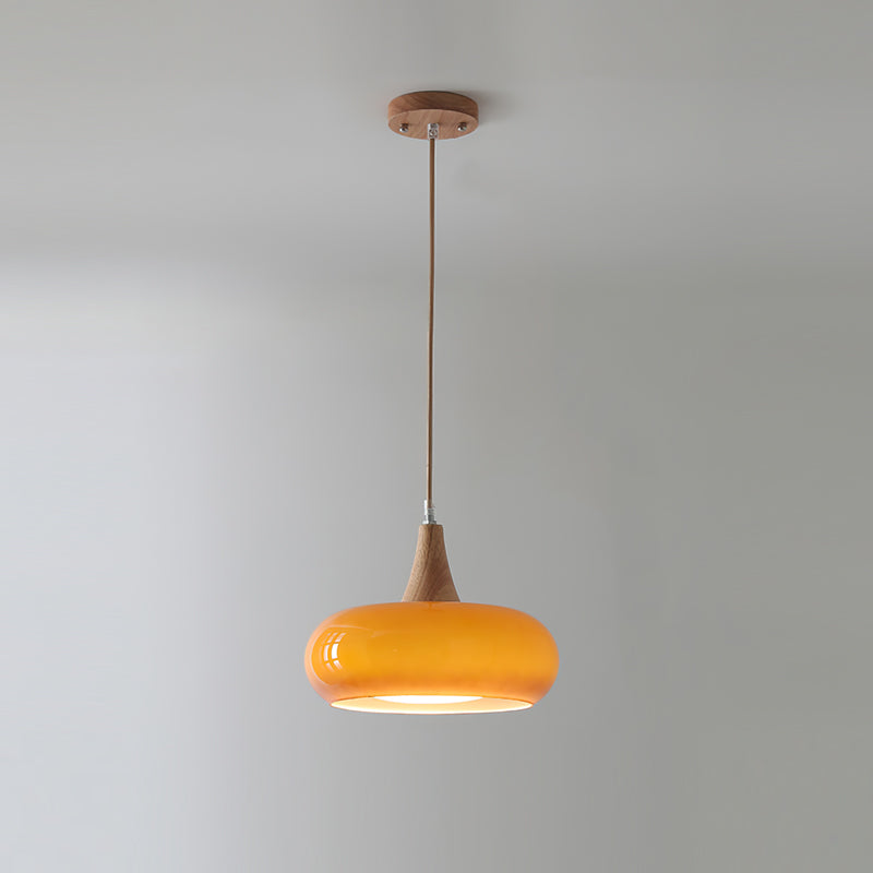 Glass Pendant Light with Wood Accent Bulbs Included for Kitchen Island
