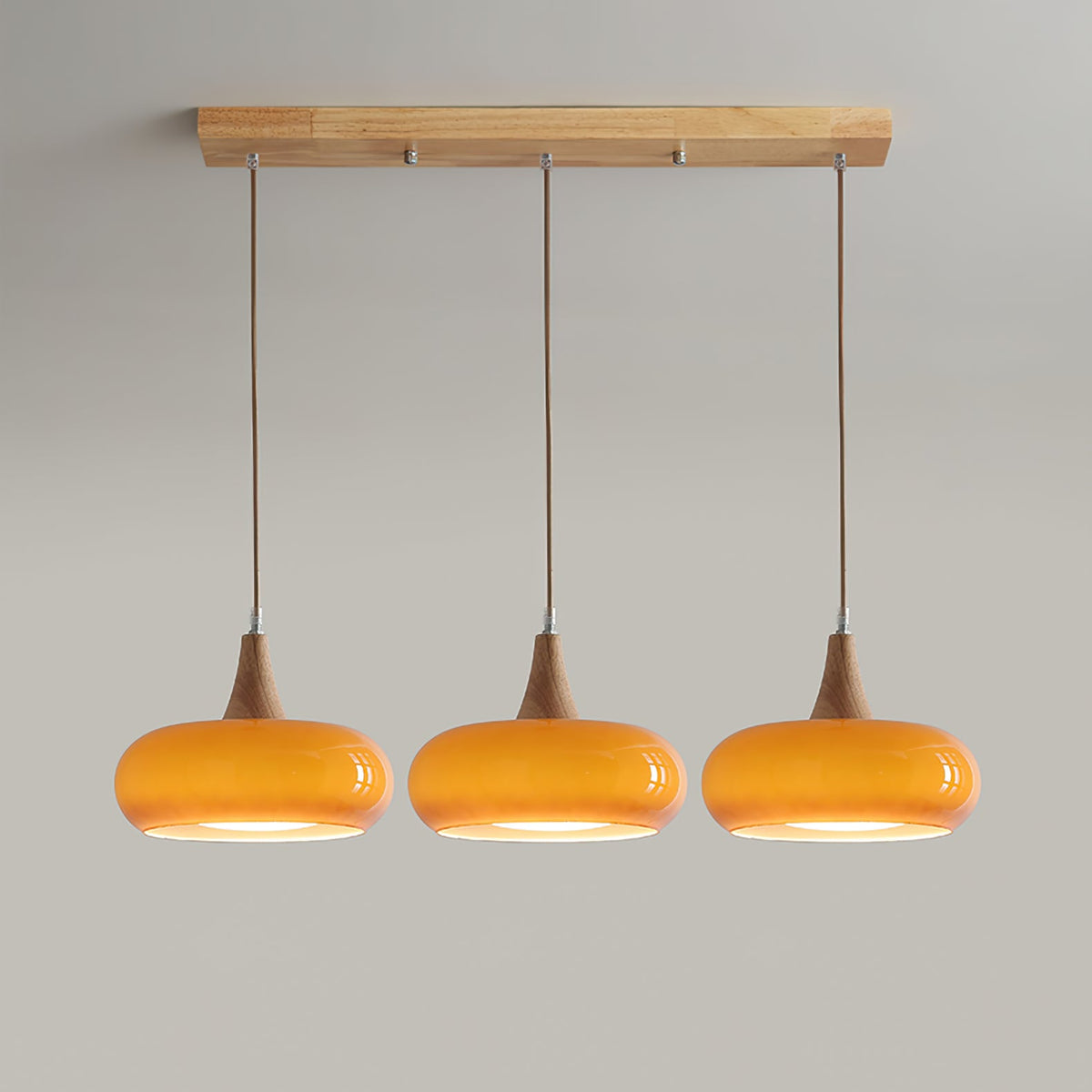 Glass Pendant Light with Wood Accent Bulbs Included for Kitchen Island