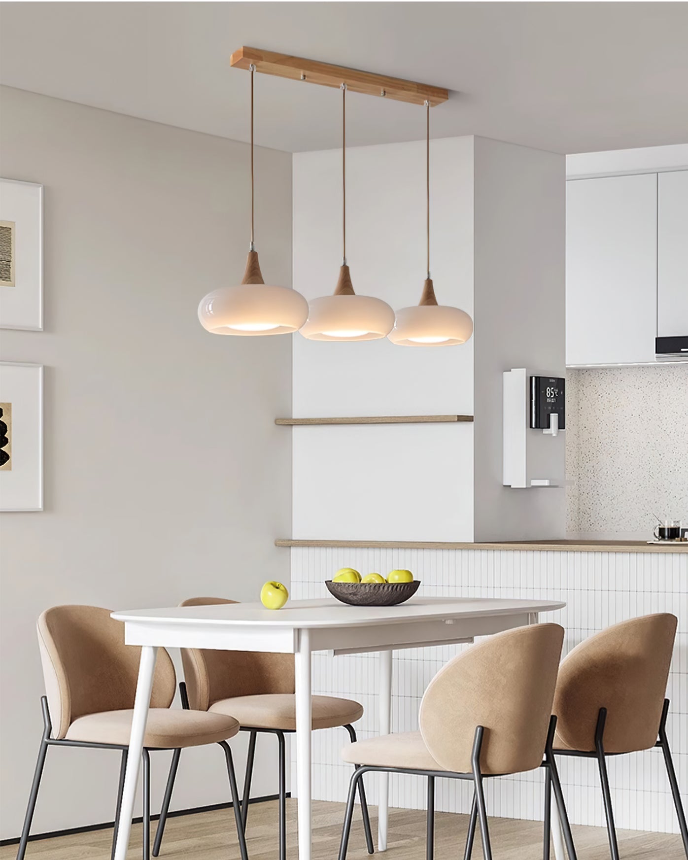 Glass Pendant Light with Wood Accent Bulbs Included for Kitchen Island