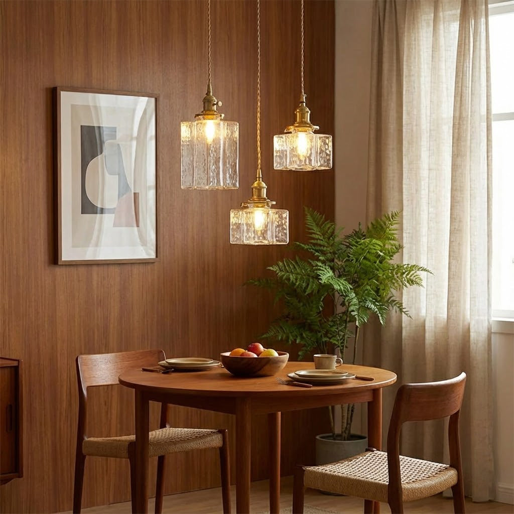Hammered Glass Pendant Light Brass Frame Cluster Ready Kitchen Island