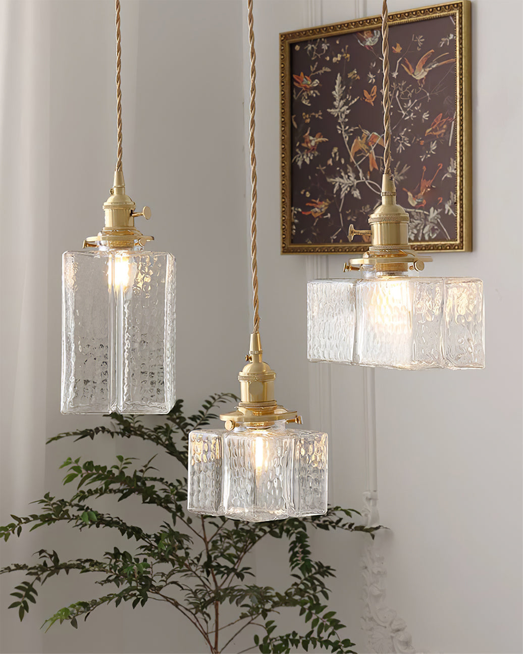 Hammered Glass Pendant Light Brass Frame Cluster Ready Kitchen Island