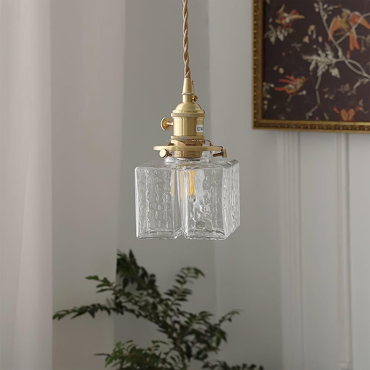 Hammered Glass Pendant Light Brass Frame Cluster Ready Kitchen Island