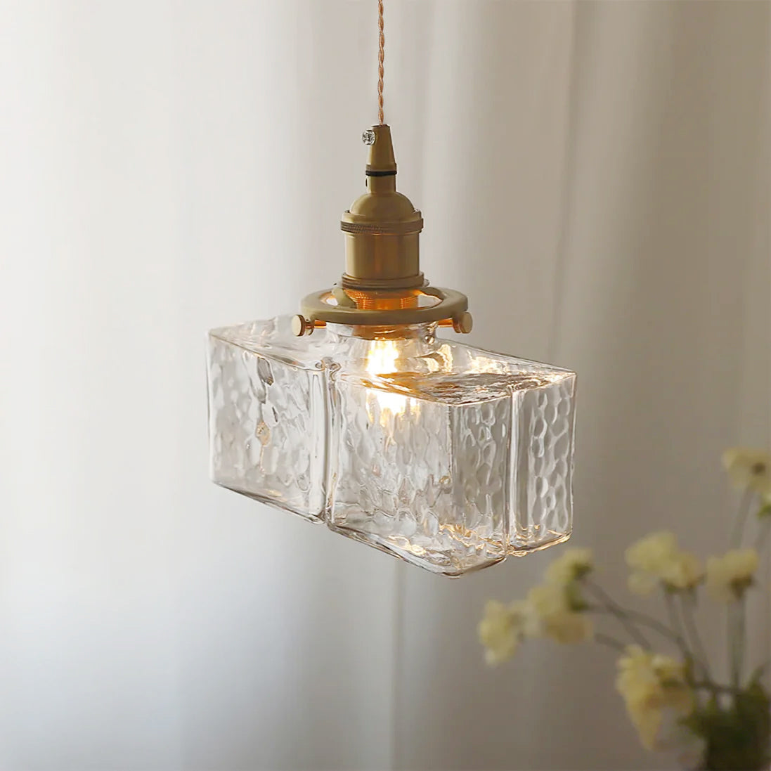 Hammered Glass Pendant Light Brass Frame Cluster Ready Kitchen Island