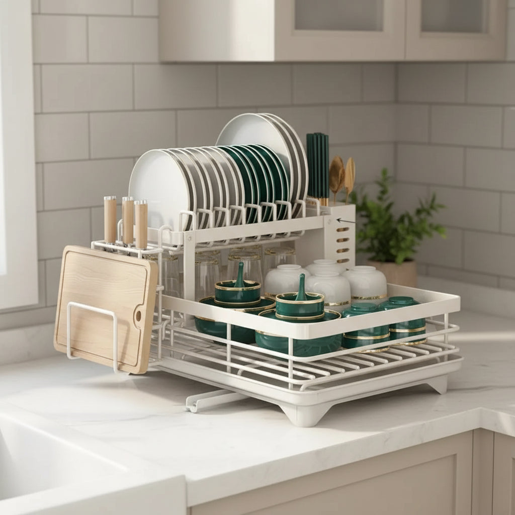 Stainless Steel Dish Drying Rack with Drainboard and Swivel Spout