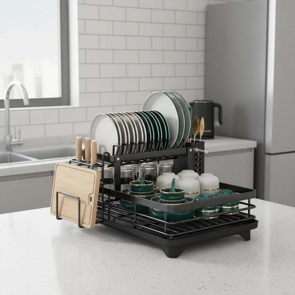 Stainless Steel Dish Drying Rack with Drainboard and Swivel Spout