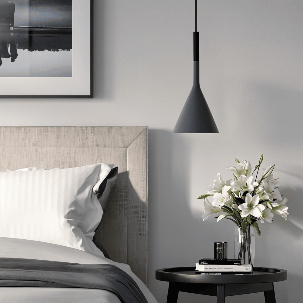 Konisk metalpendellampe med downlight