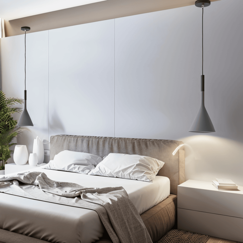 Konisk metalpendellampe med downlight