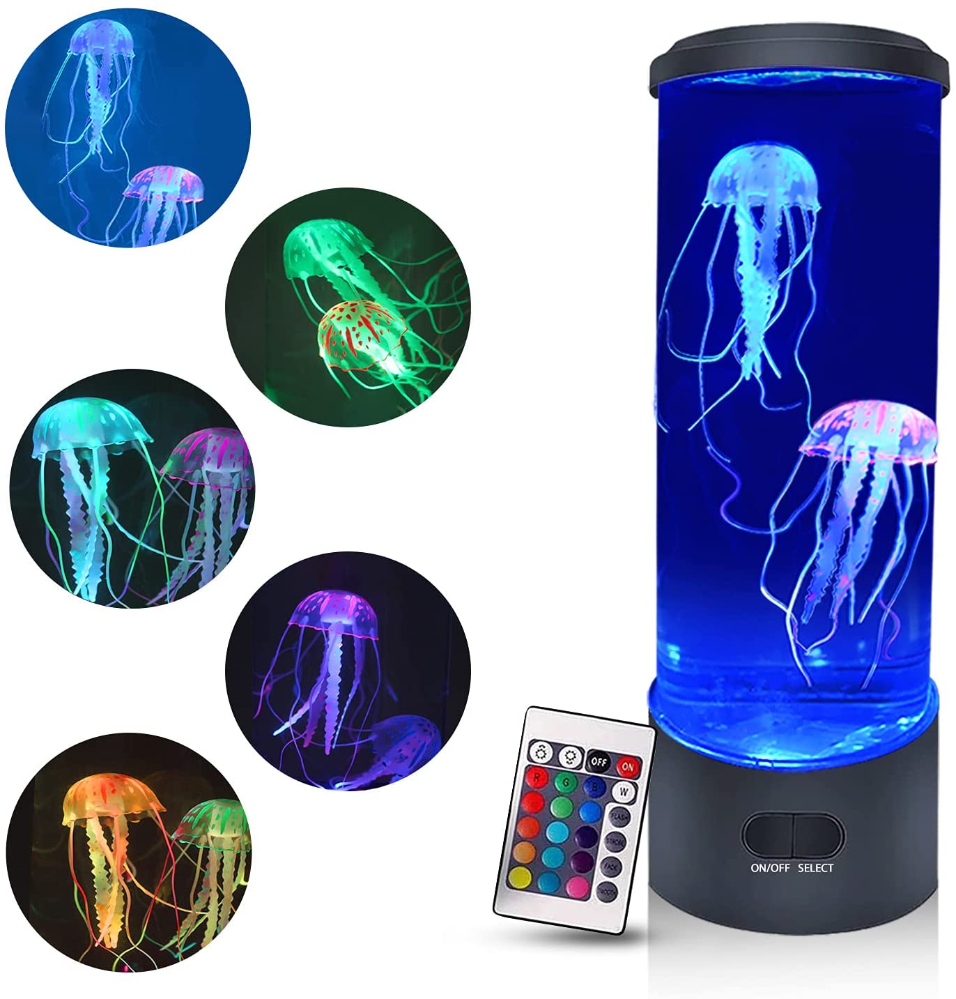 LED Jellyfish Lampe med Fjernbetjening Farveskiftende Sensorisk Belysning