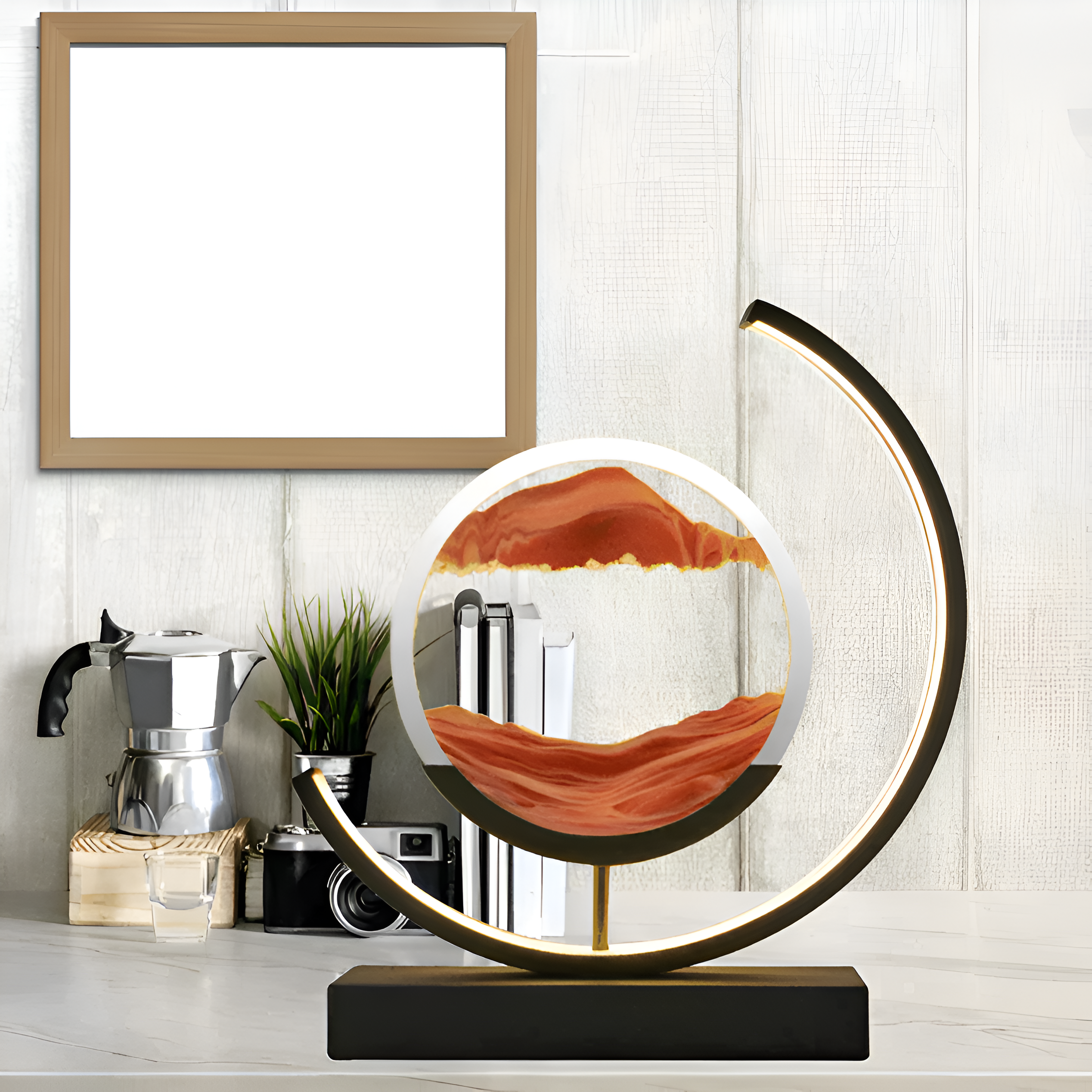 LED bordlampe med 3D sandkunst Dæmpbart dekorativt design med bevægeligt sandbillede