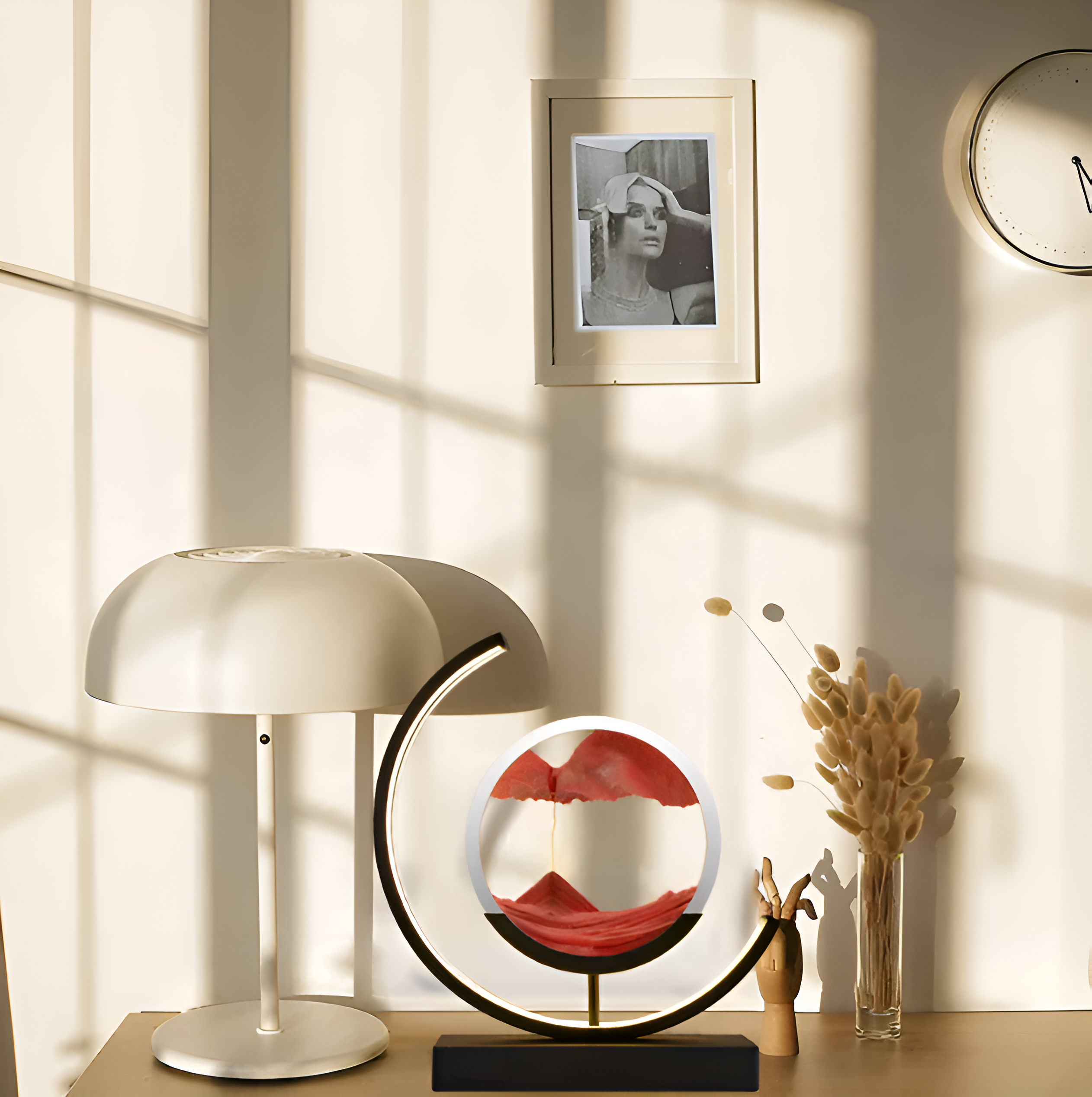 LED bordlampe med 3D sandkunst Dæmpbart dekorativt design med bevægeligt sandbillede