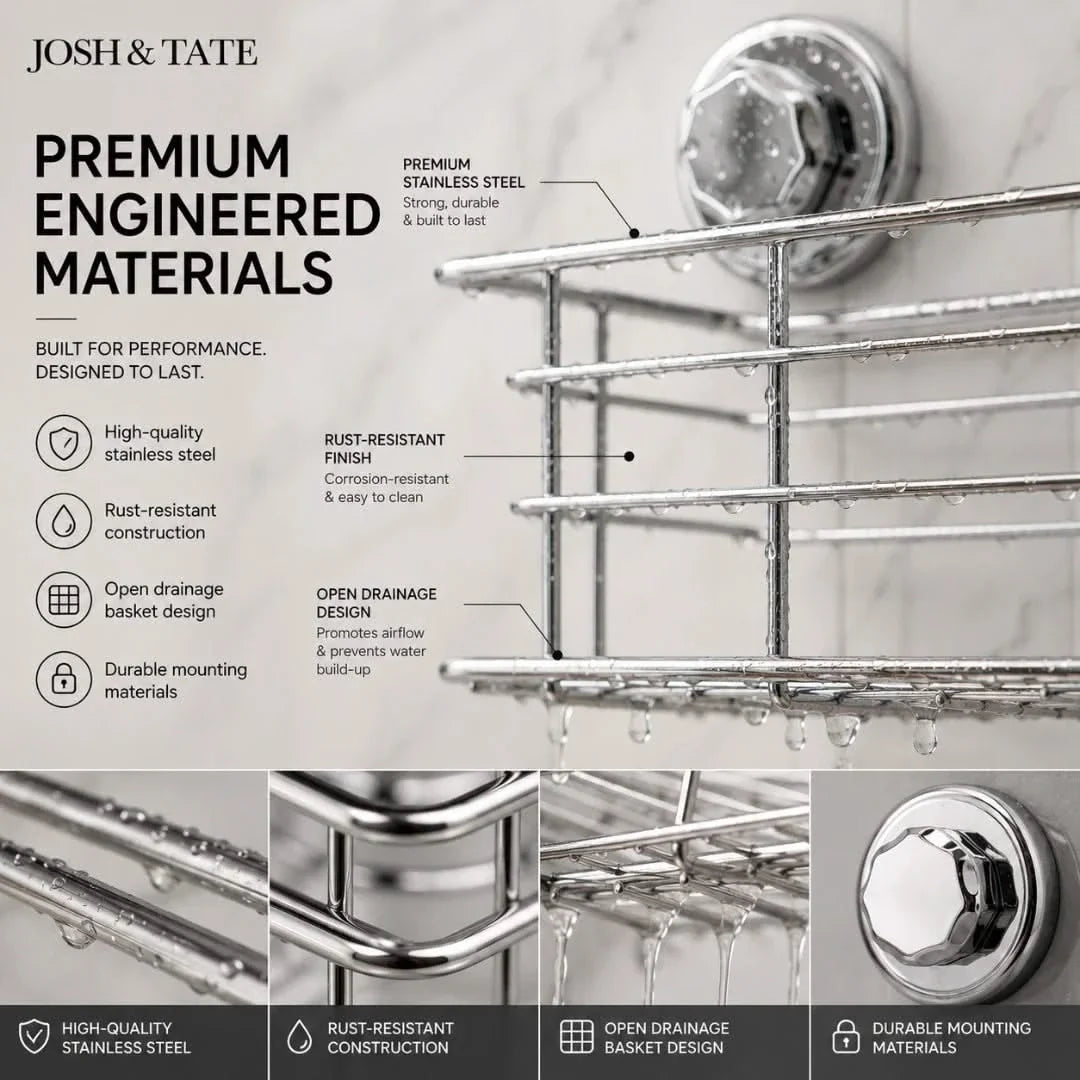 Suction Shower Caddy Basket Twist-Lock Stainless Steel