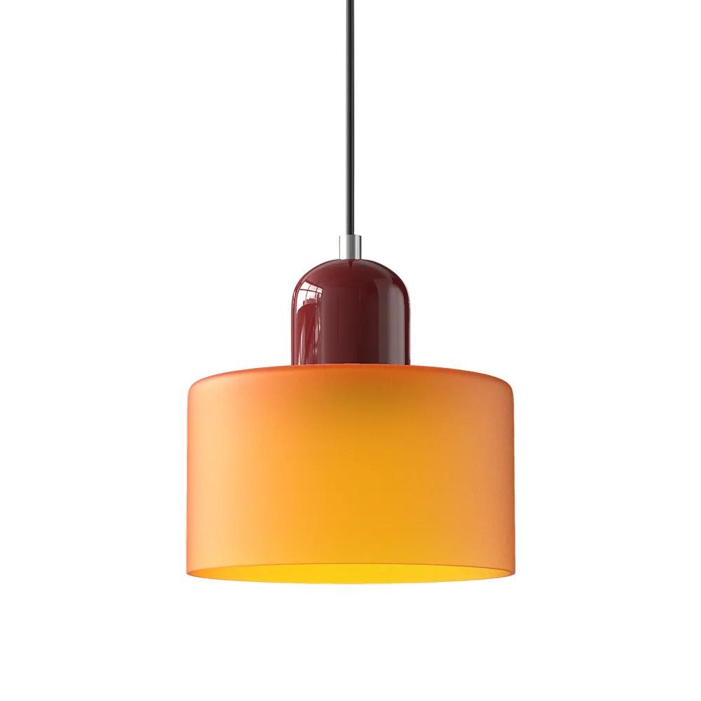 Loftslampe med cylinderformet glasskærm og kuppelformet top