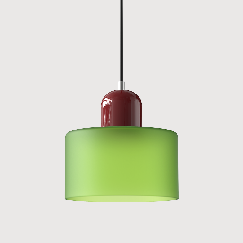Loftslampe med cylinderformet glasskærm og kuppelformet top