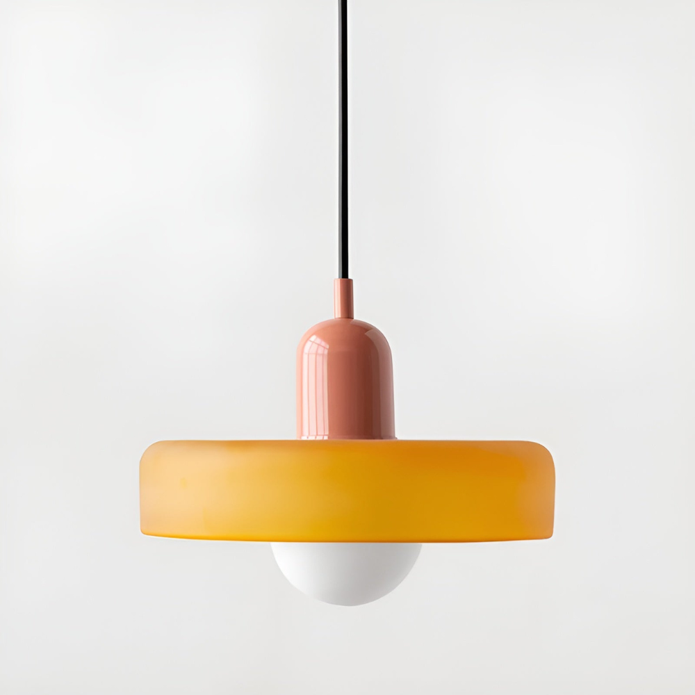 Loftslampe med pendel flad glasskærm med kuglepære