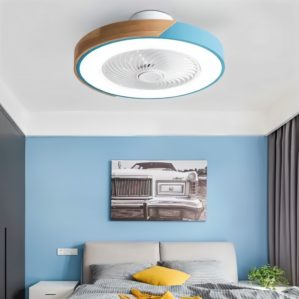 Loftventilator LED lampe med træ og metalramme