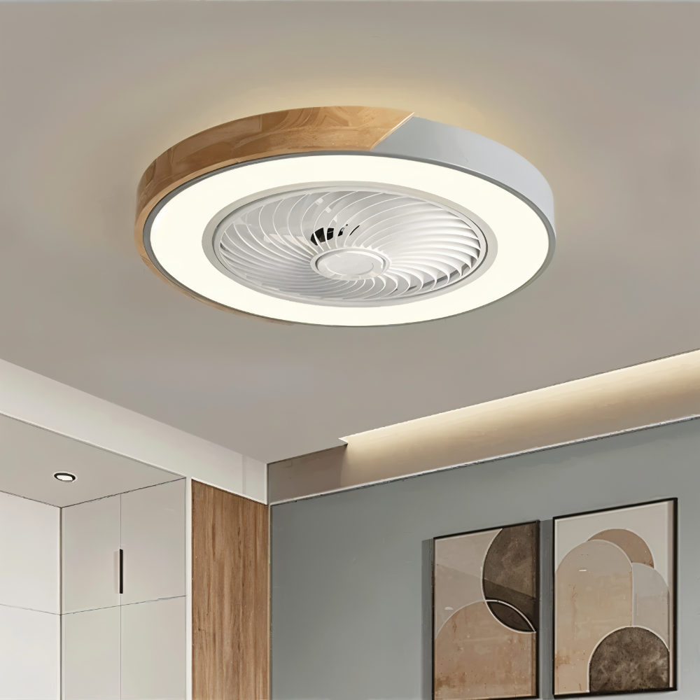 Loftventilator LED lampe med træ og metalramme