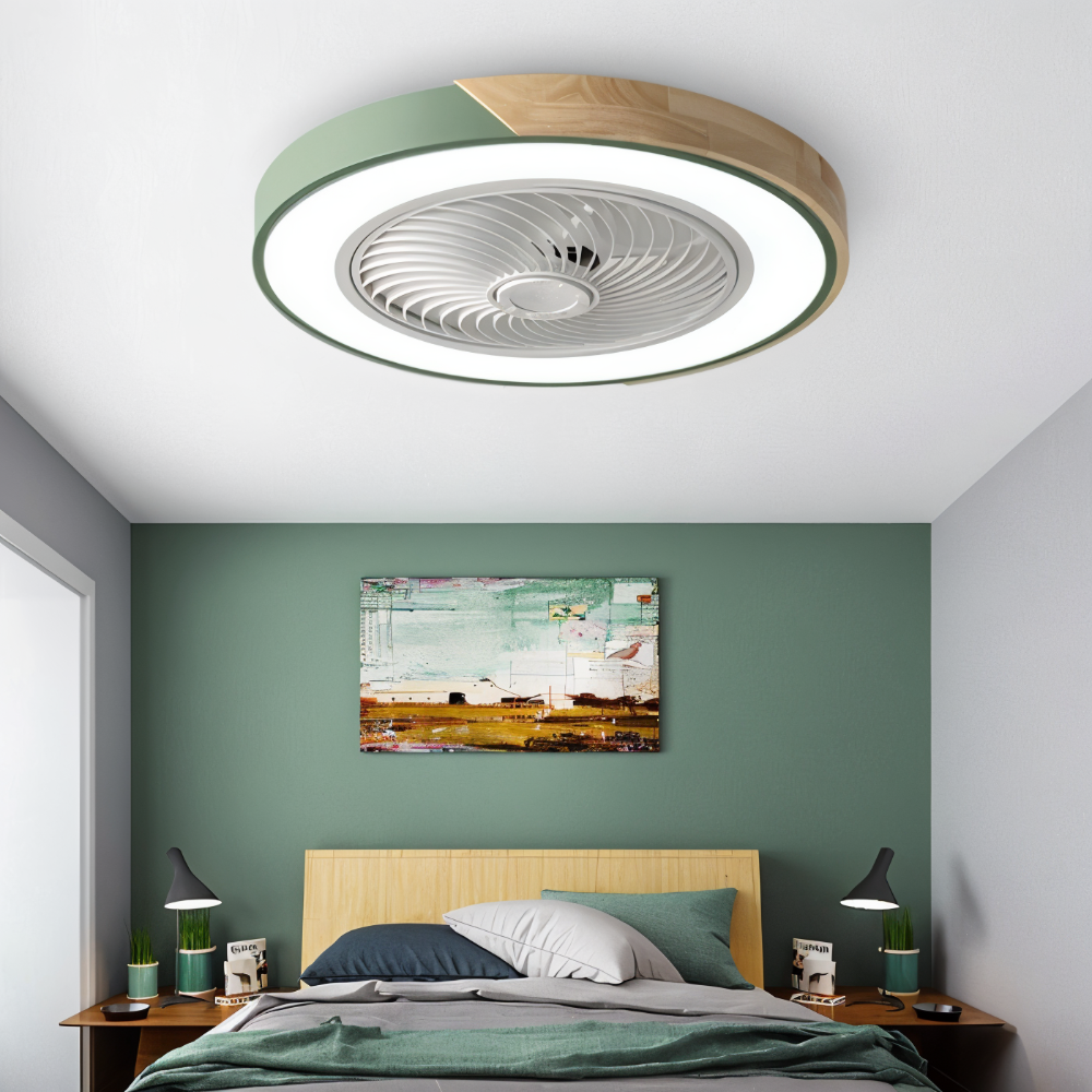 Loftventilator LED lampe med træ og metalramme
