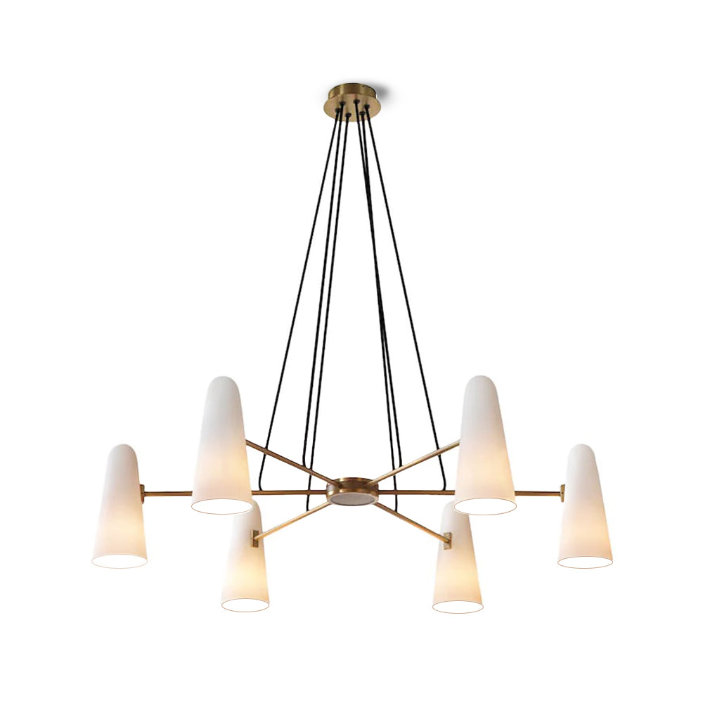 Brass Chandelier with White Glass Shades Candelabra Base Dining Room