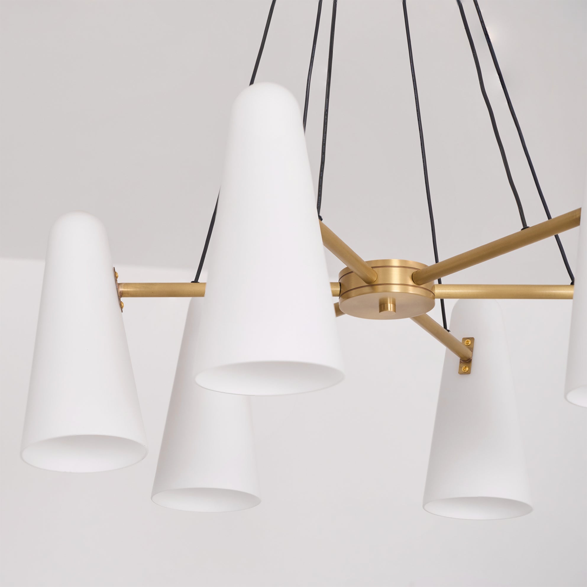 Brass Chandelier with White Glass Shades Candelabra Base Dining Room