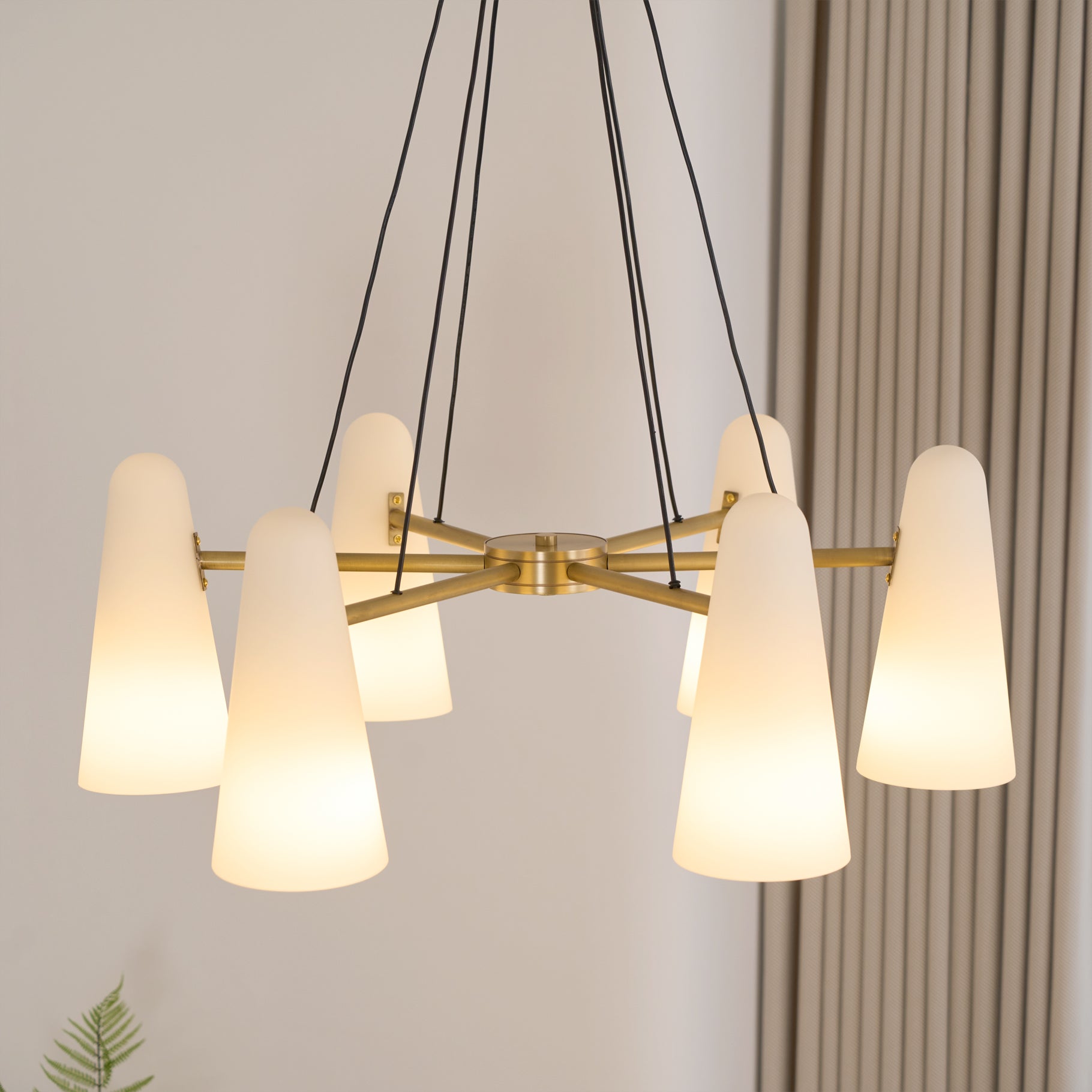 Brass Chandelier with White Glass Shades Candelabra Base Dining Room