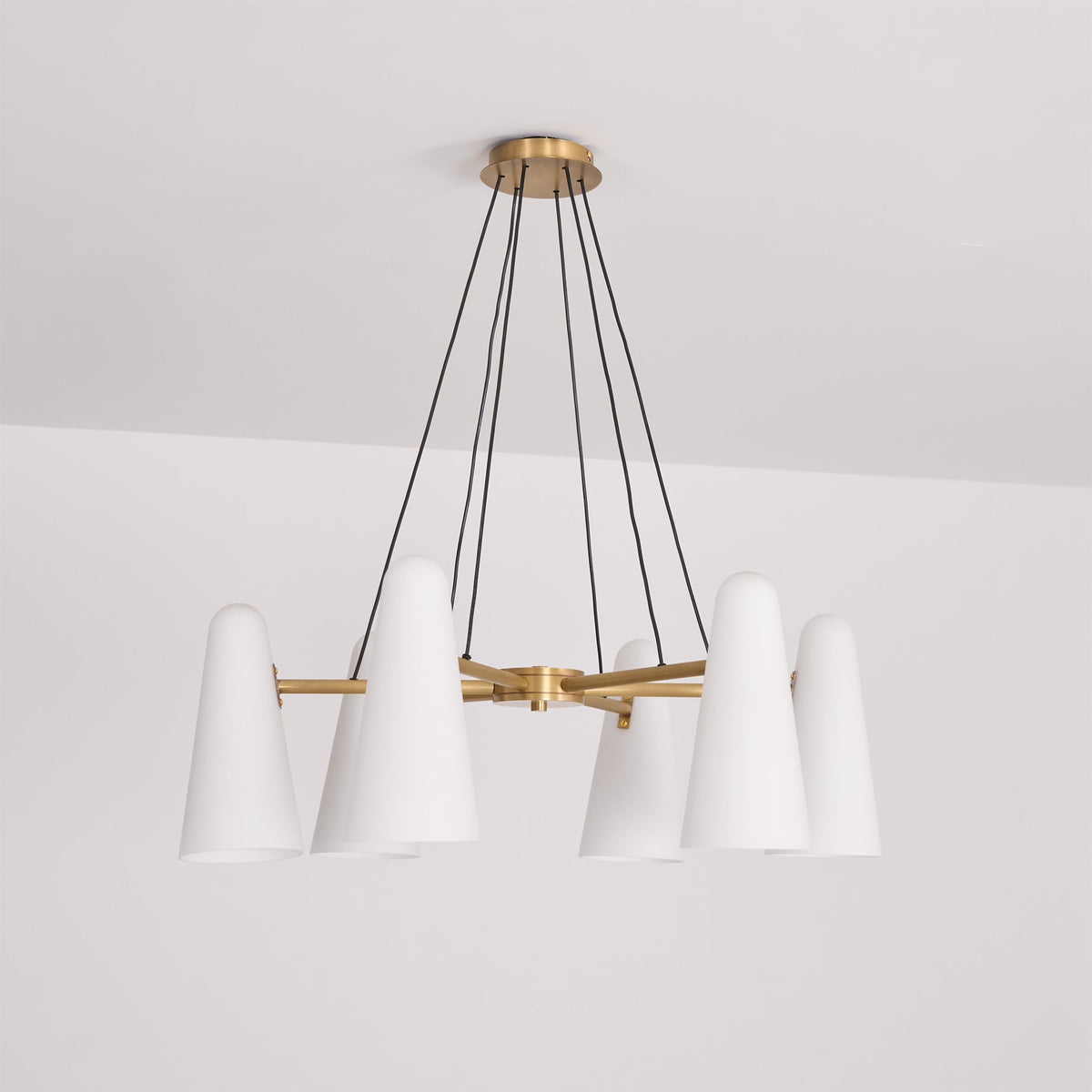 Brass Chandelier with White Glass Shades Candelabra Base Dining Room