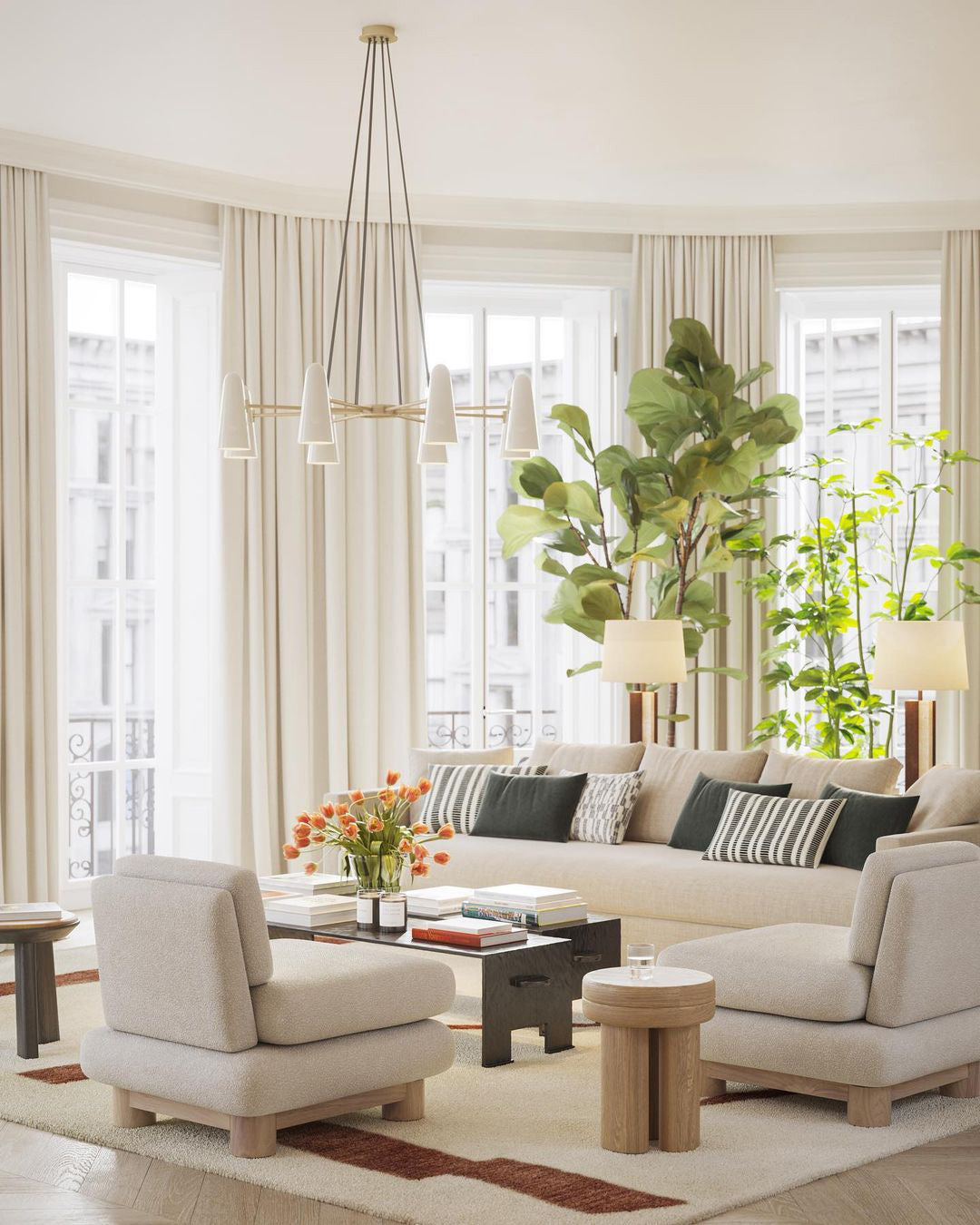Brass Chandelier with White Glass Shades Candelabra Base Dining Room