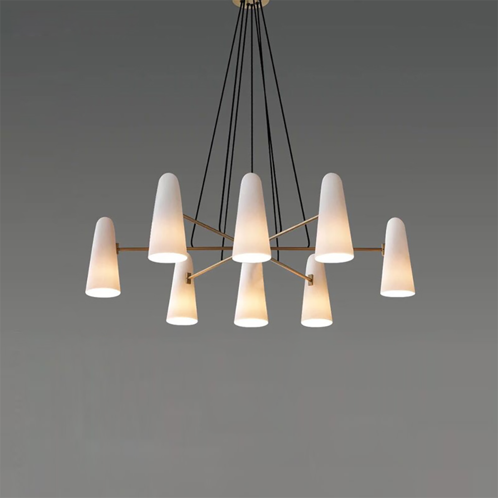 Brass Chandelier with White Glass Shades Candelabra Base Dining Room