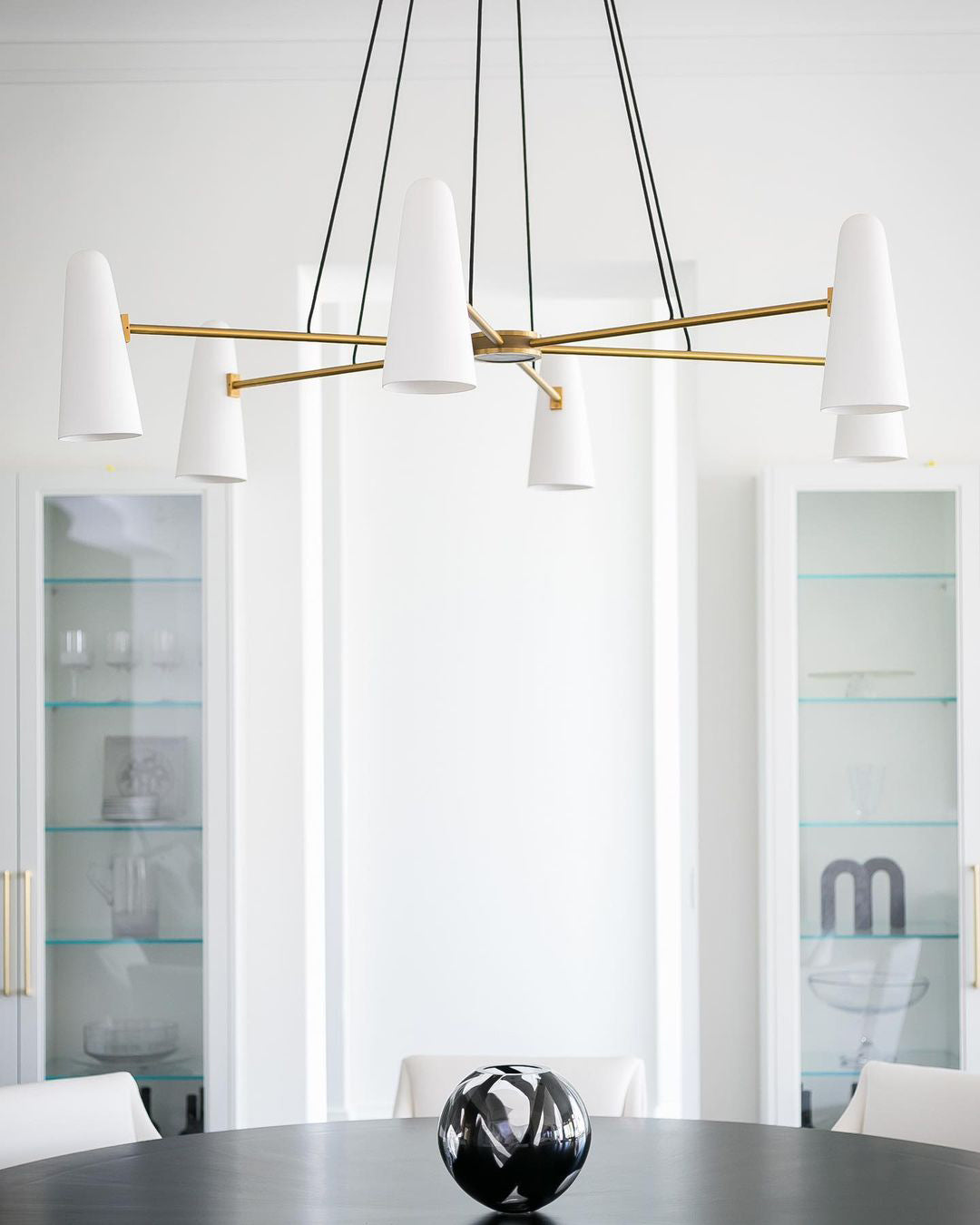 Brass Chandelier with White Glass Shades Candelabra Base Dining Room