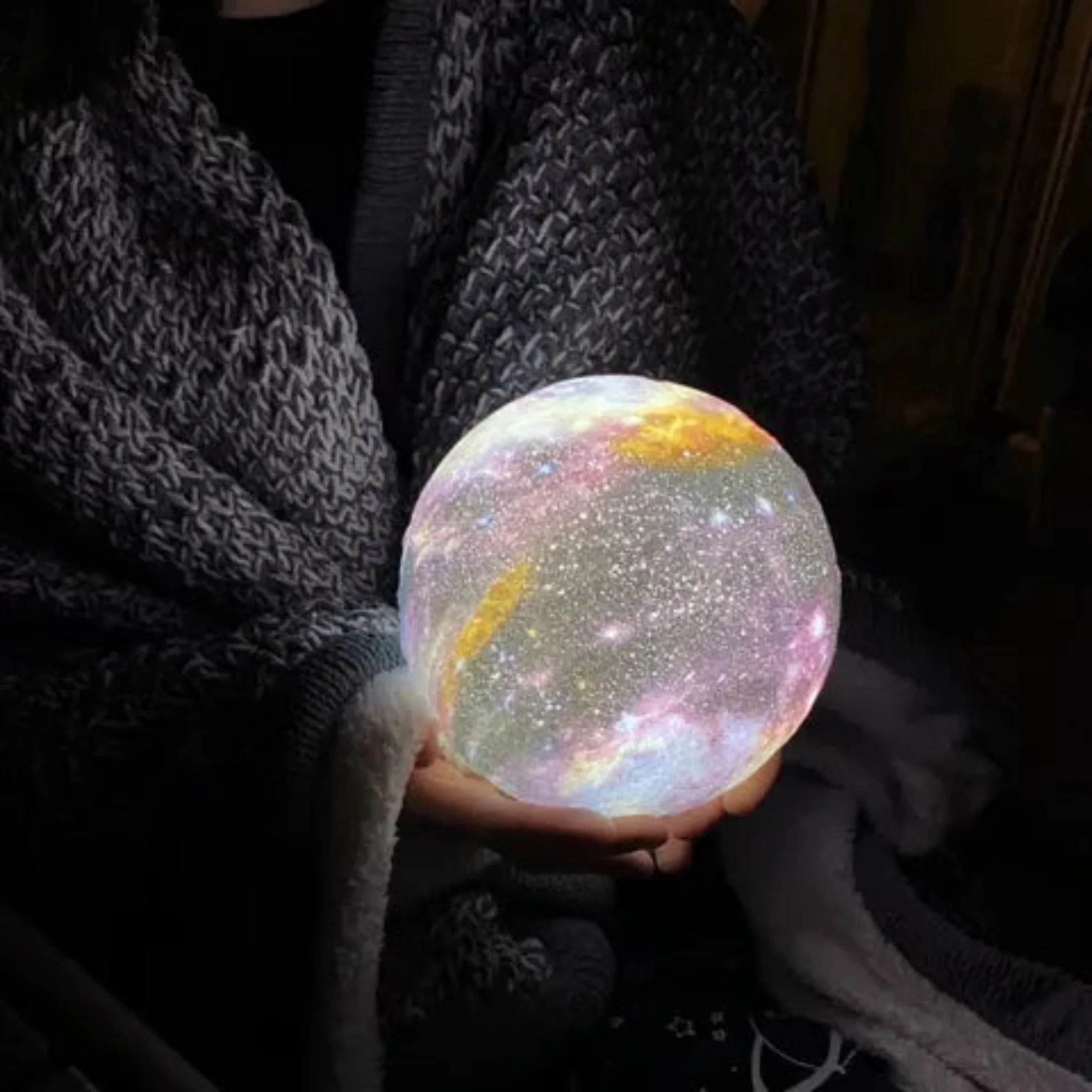 Moon Lamp 3D Printed 16 Color Touch Rechargeable Night Light with Wood Stand