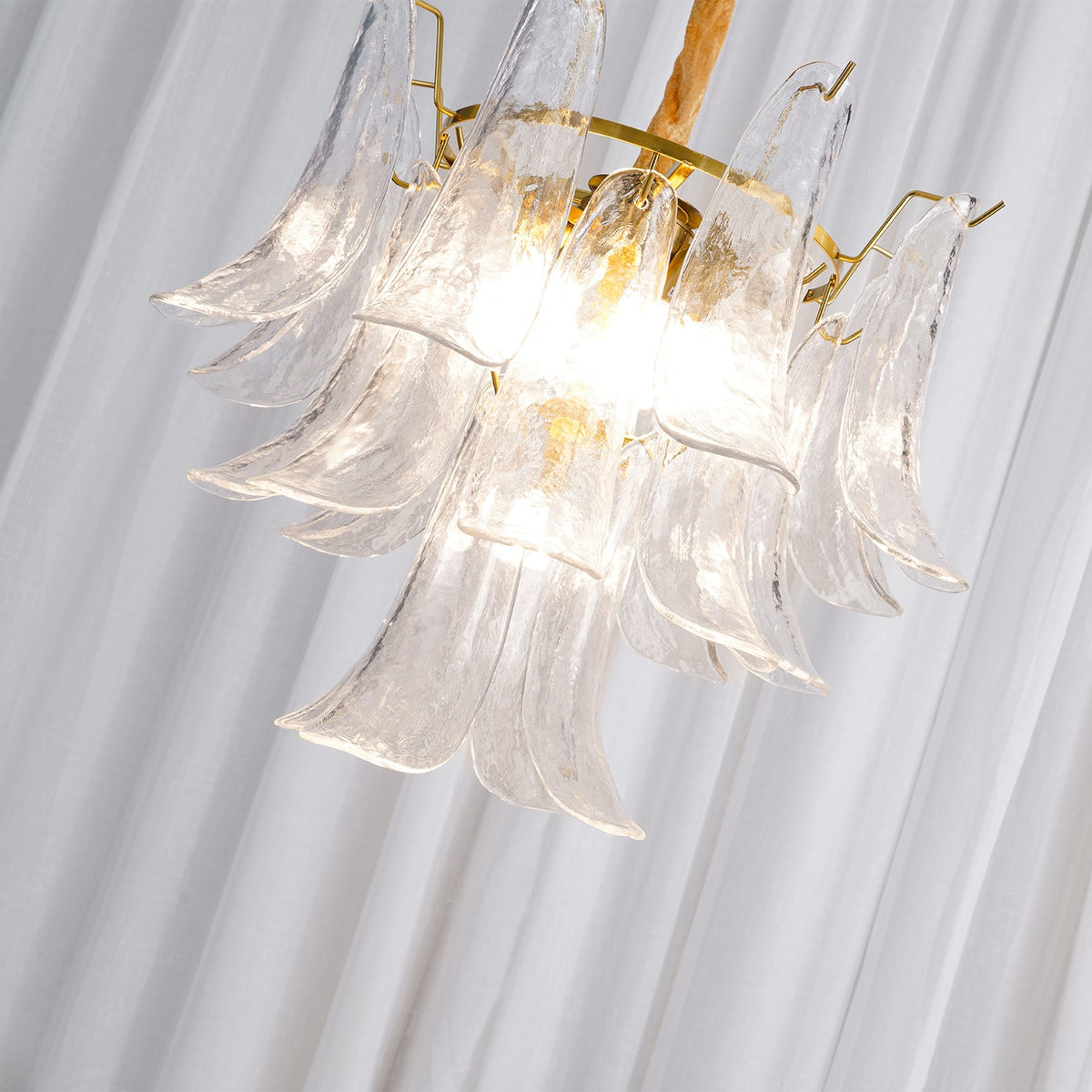 Murano Style Glass Petal Chandelier Hand Formed Glass Copper Frame