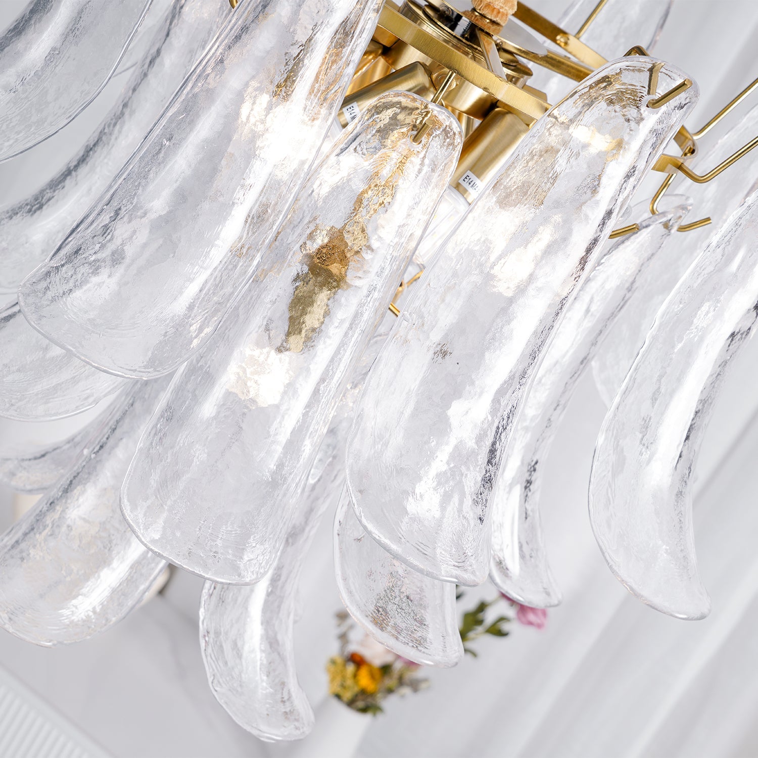 Murano Style Glass Petal Chandelier Hand Formed Glass Copper Frame