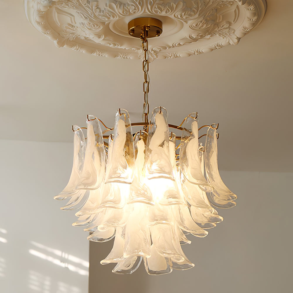 Murano Style Glass Petal Chandelier Hand Formed Glass Copper Frame