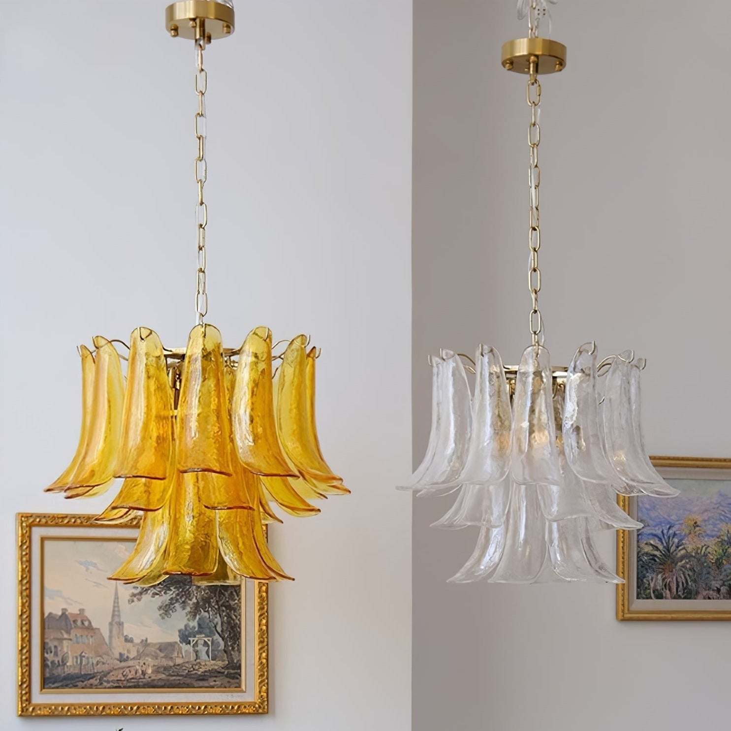 Murano Style Glass Petal Chandelier Hand Formed Glass Copper Frame