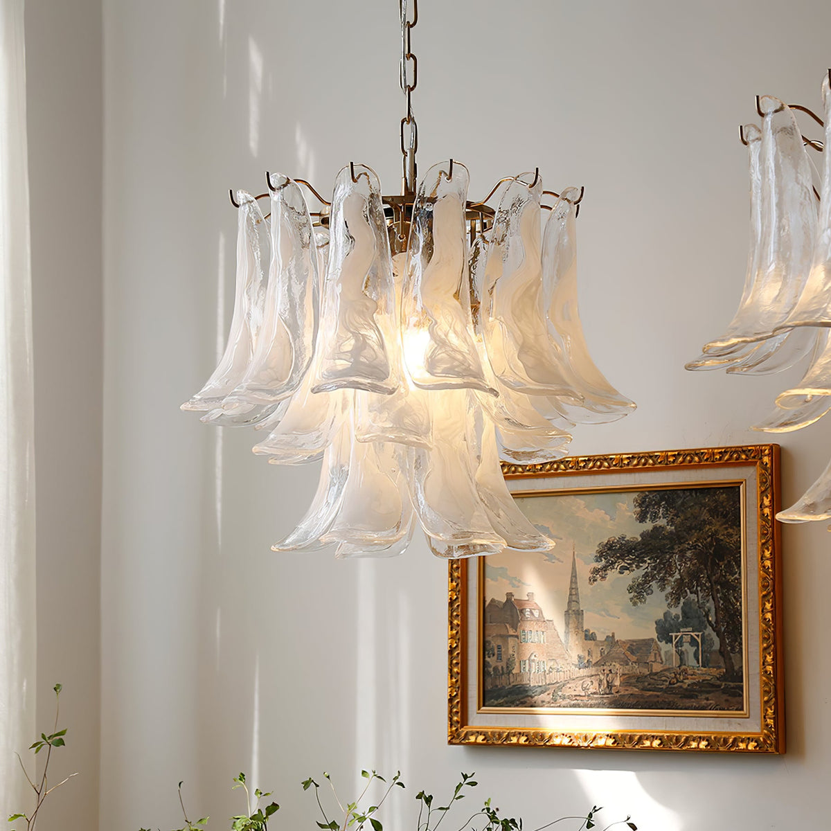 Murano Style Glass Petal Chandelier Hand Formed Glass Copper Frame